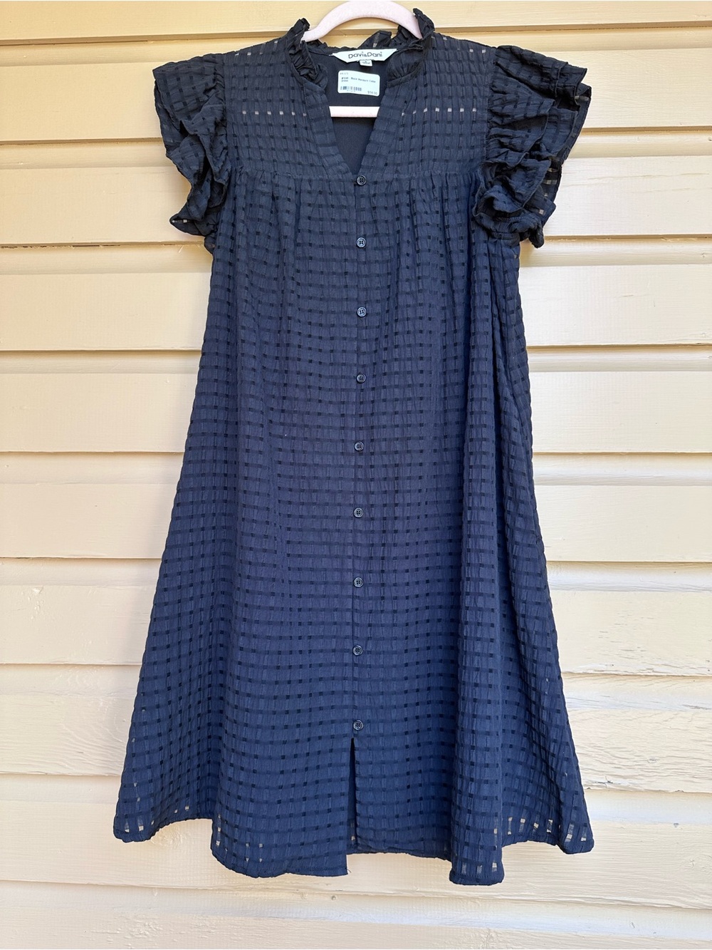Davi & Dani Black Dress Size S Flutter Sleeve Knee Length Button Front Cute